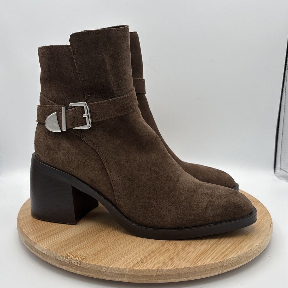 Steve Madden Malenia Booties Women 11 M Brown Suede Stacked Heel Moto Western